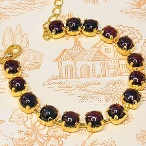 Natural Garnet 15 Total Carats In Classic Gold Plated Tennis Bracelet